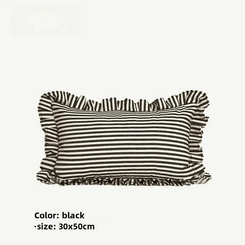 Soft Ruffled Pure Striped Cotton Cushion Covers with Frill Detail - 6 Colours