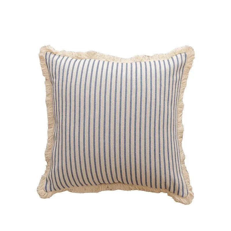 Decorative Nordic Striped Jacquard Cotton Cushion Covers With White Frill Detail - 4 Colours