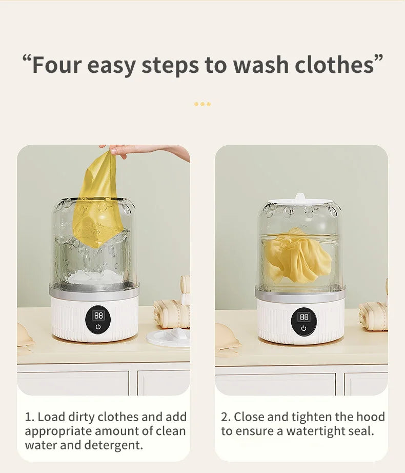 Wireless Mini Washing Machine – 1L Portable Underwear & Socks Cleaner with Dehydration Function