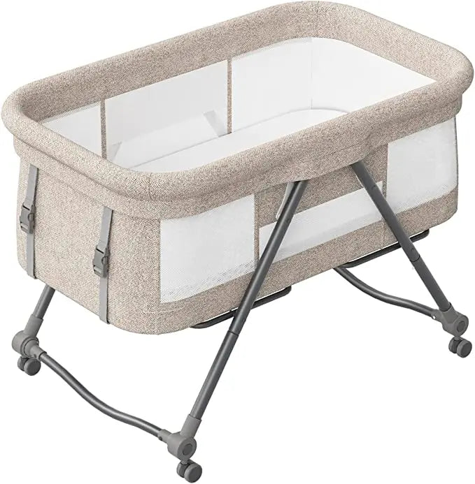 UBRAVOO Baby Travel Cot with Mattress – Convertible Rocking Crib with Silent Wheels