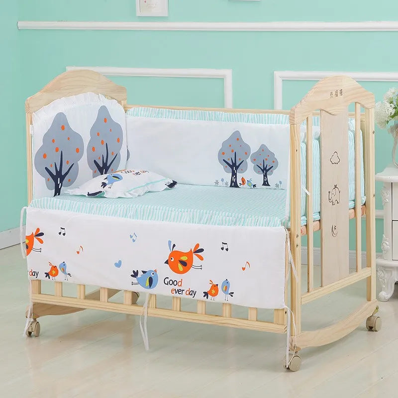 5pcs Cotton Baby Crib Bedding Set – Infant Bumpers & Safety Bed Fence Protector for Nursery Decor