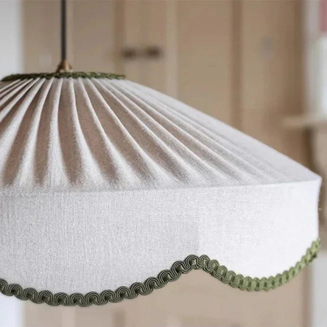Modern Wabi Sabi Handmade Pendant Light with Green Scalloped Stitching - 3 Sizes