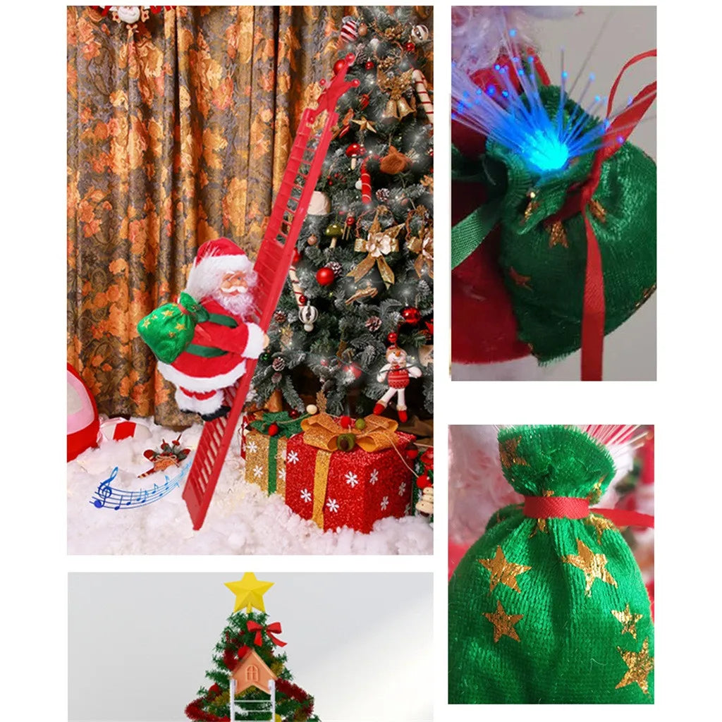 Santa Claus Doll Climbing Ladder with Music Christmas Tree Ornaments Decorations For Home 2023 Navidad New Year Kids Gift