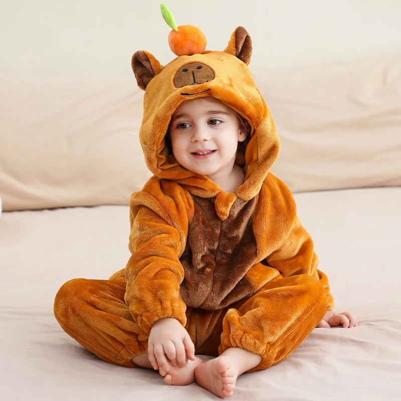 Cartoon Baby Romper – Flannel Hooded Jumpsuit Costume for Toddlers & Infants (Unisex)
