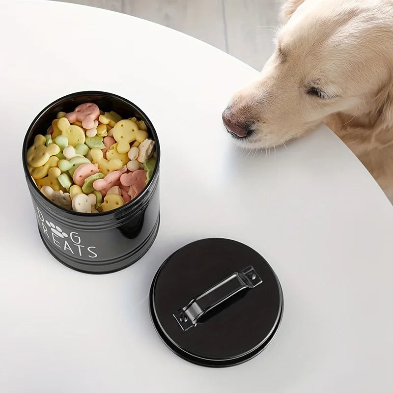 Metal Dog Treat Container – Pet Food Storage Jar for Dogs & Cats