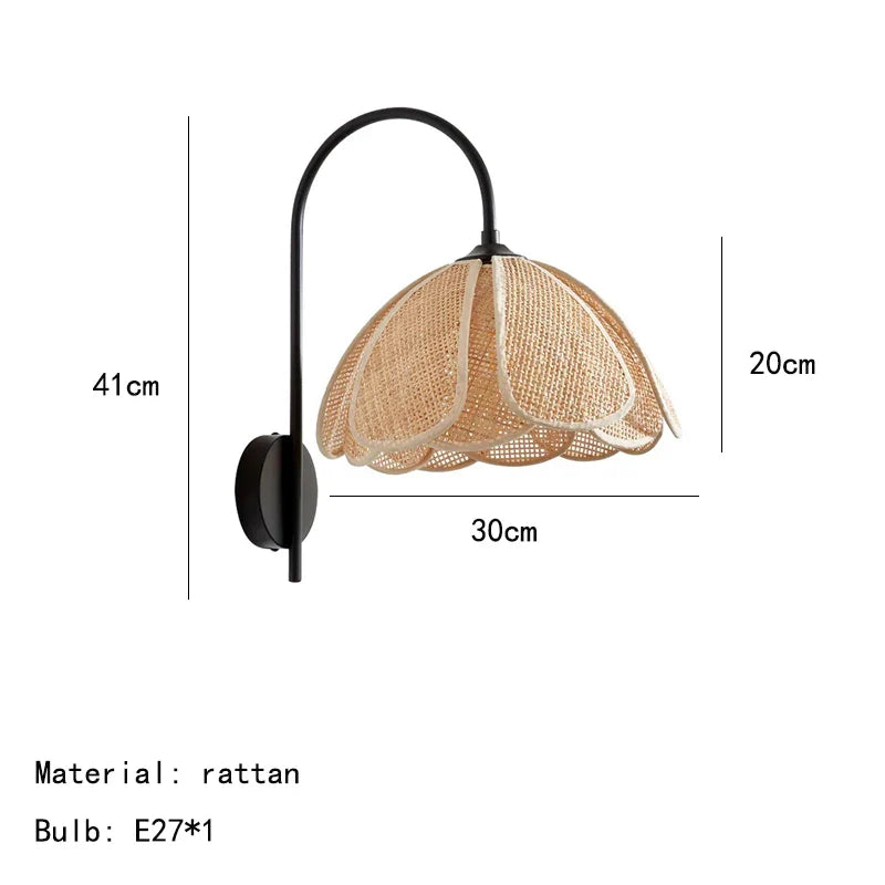 Natural Wabi Sabi Petal Japanese Inspired Rattan Wall Light