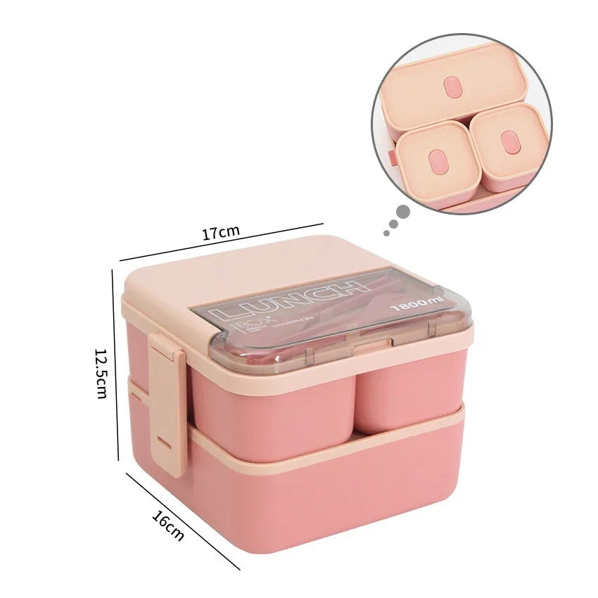 2-Layer Kids Lunch Box – Portable Microwave Bento Box with Fork & Spoon (1100ml/1800ml)