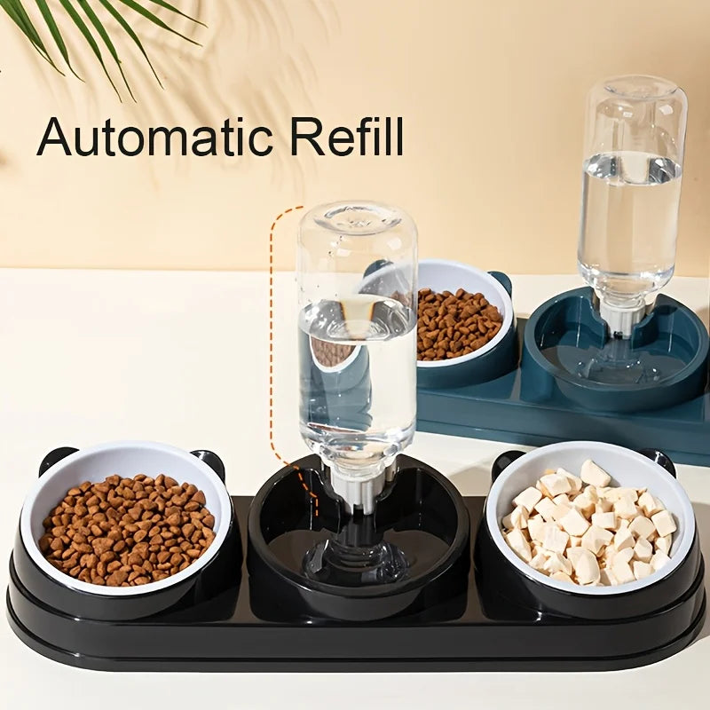 3-in-1 Cat Feeder – Raised Pet Bowl Set with Automatic Water Bottle for Cats & Small Dogs