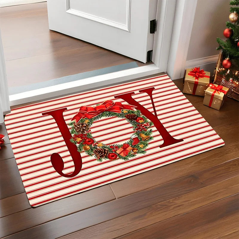 Christmas Door Mat – Red Santa & Gingerbread Carpet for Indoor/Outdoor Holiday Home Decoration 2026