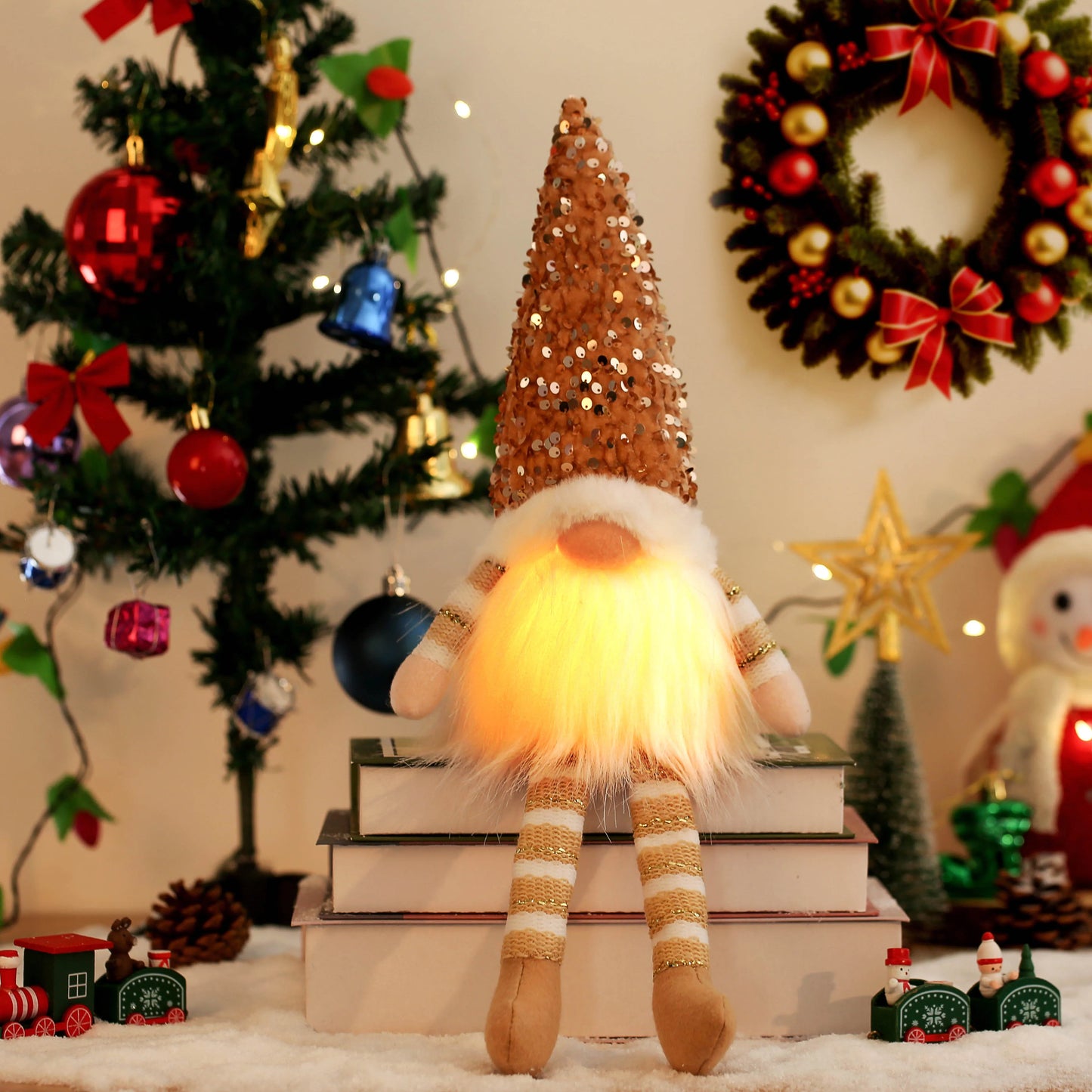 Glowing Christmas Gnome Doll – 30cm LED Faceless Plush Ornament for Tree & Home Holiday Decoration 2025
