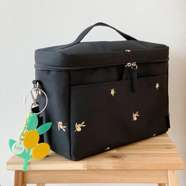 Large Waterproof Thermal White Embroidery Diaper & Cooler Stroller Bag - Bear, Olive & Tulip