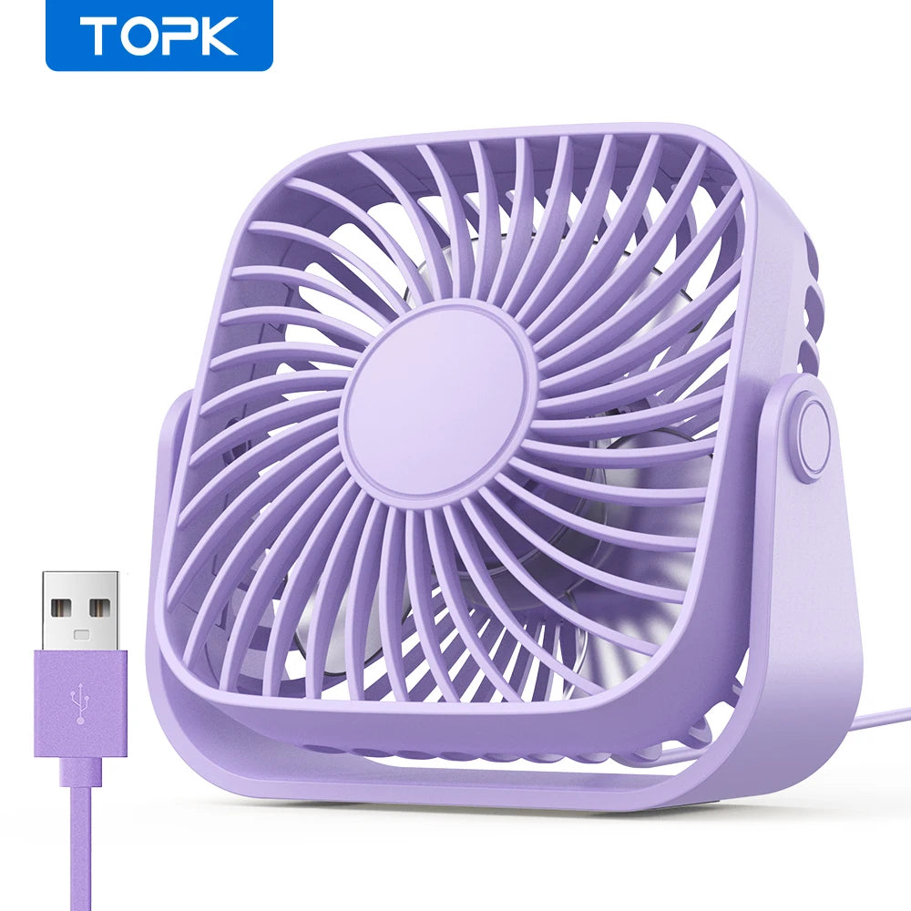 TOPK 4-Inch USB Mini Fan – Portable Quiet Desk Fan with 3 Speeds & 360° Adjustment