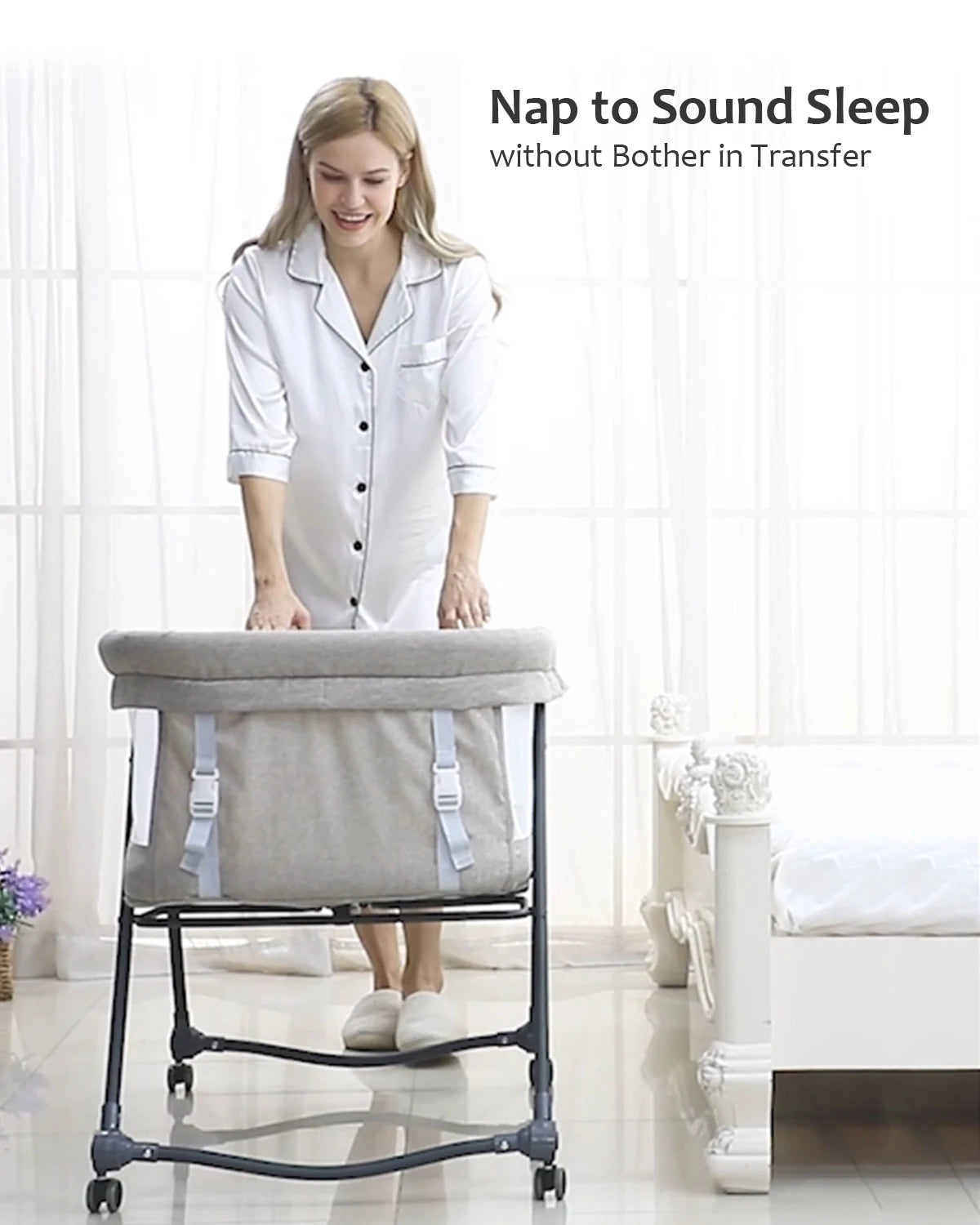 UBRAVOO Baby Travel Cot with Mattress – Convertible Rocking Crib with Silent Wheels