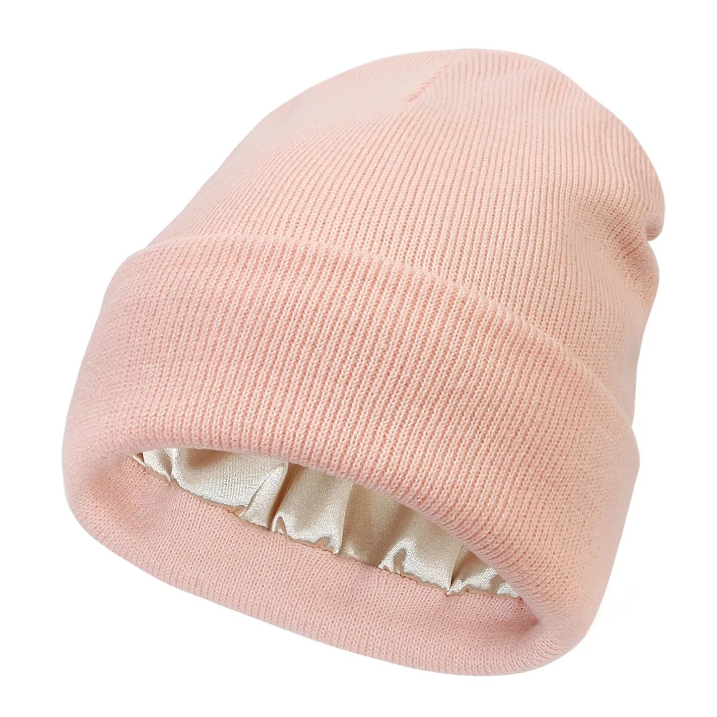 Unisex Satin-Lined Beanie Hat – Anti-Static Silk Lining Warm Knit Skull Cap for Winter & Hair Protection