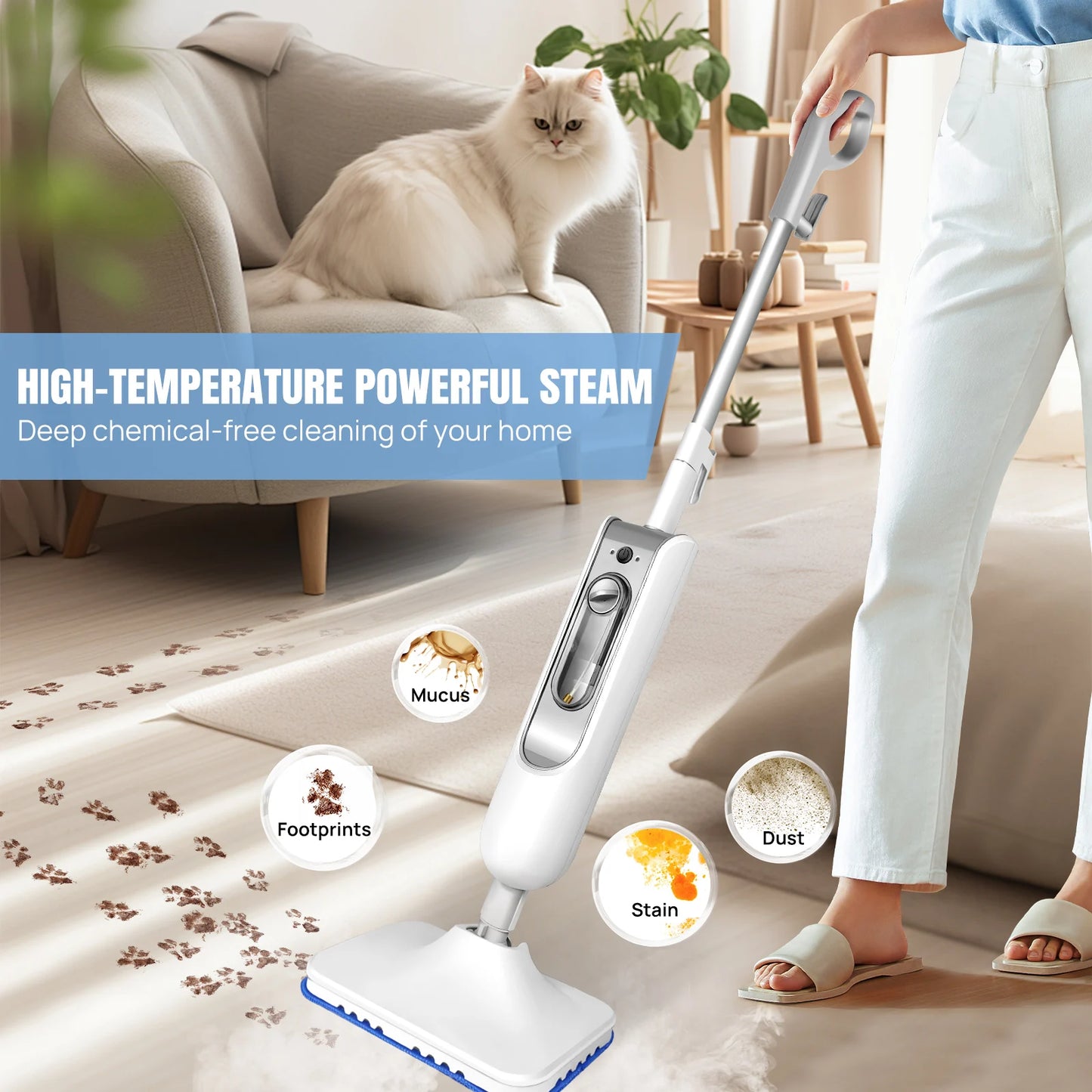 12-in-1 Electric Steam Mop – 5000W Floor & Handheld Steam Cleaner with 120° Rotating Head (400ml Tank)