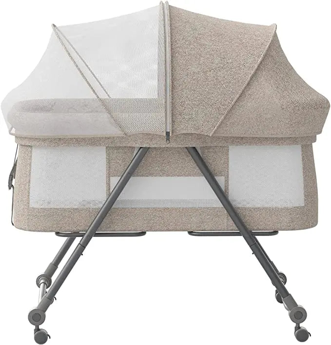 UBRAVOO Baby Travel Cot with Mattress – Convertible Rocking Crib with Silent Wheels