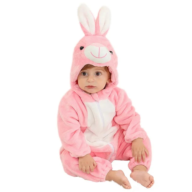 Cartoon Baby Romper – Flannel Hooded Jumpsuit Costume for Toddlers & Infants (Unisex)