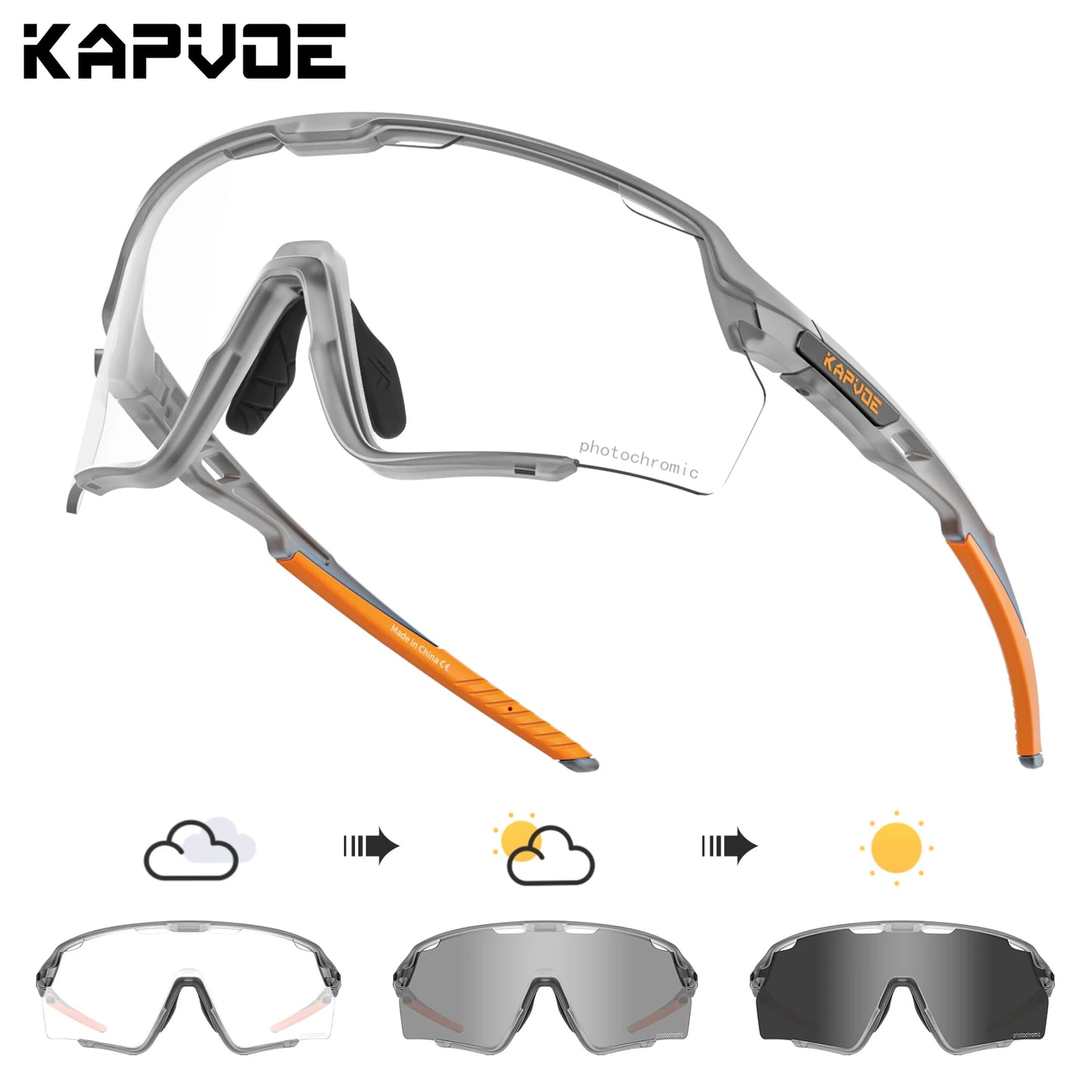 Kapvoe Photochromic Cycling Glasses – Silver Lens Sports Sunglasses for Men & Women