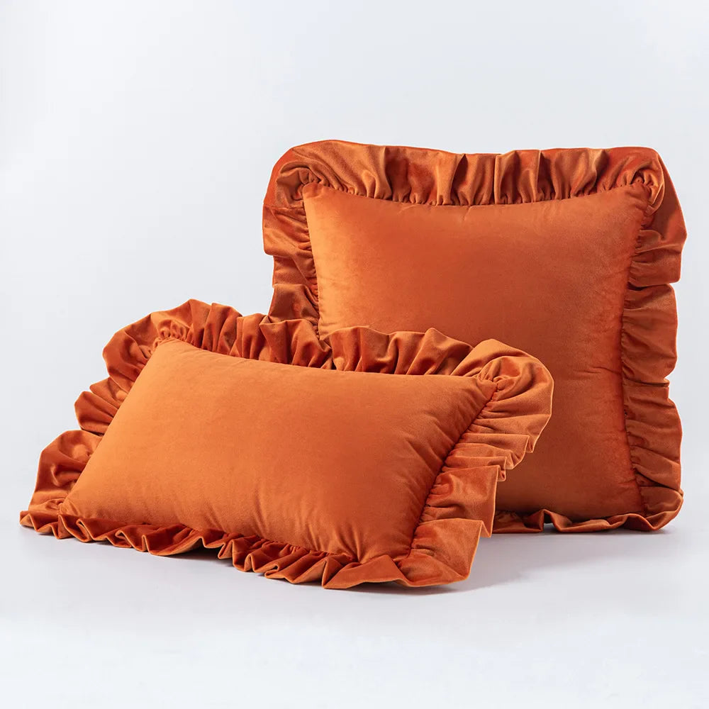 Decadent Velvet Cushion Covers with Ruffle - 16 Colours