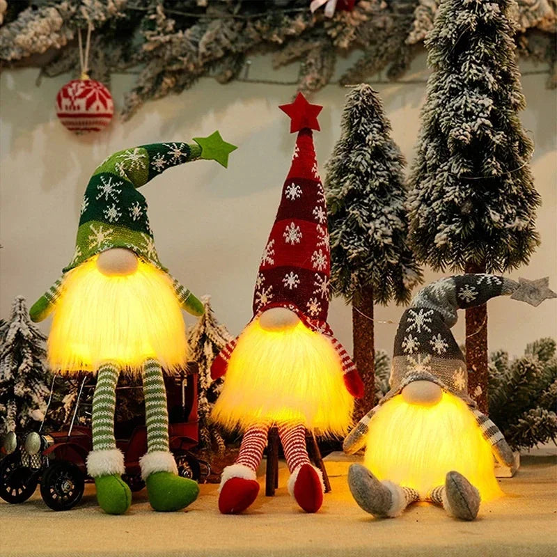 Christmas Gnome LED Ornament – Faceless Plush Doll Knitted Decoration for Tree & Home Holiday Gifts