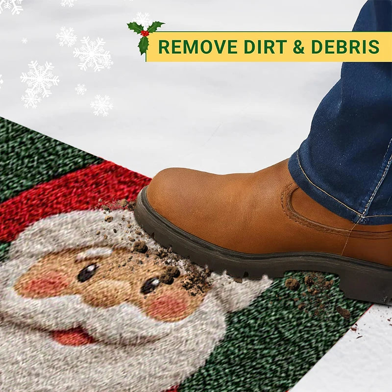 Christmas Door Mat – Red Santa & Gingerbread Carpet for Indoor/Outdoor Holiday Home Decoration 2026