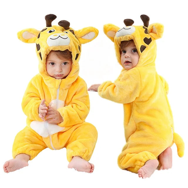 Cartoon Baby Romper – Flannel Hooded Jumpsuit Costume for Toddlers & Infants (Unisex)
