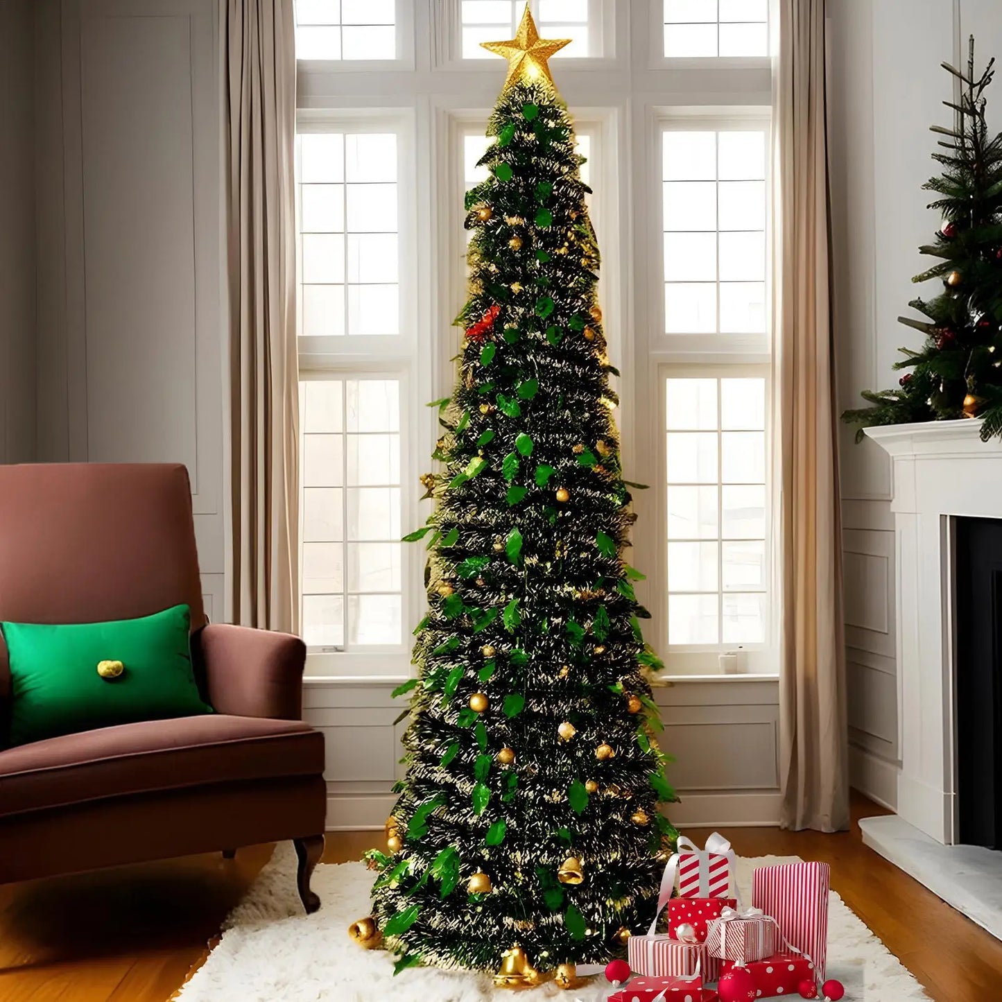 5ft Foldable Christmas Tree – Faux Festival Tree for Winter Holiday Season Indoor Home Decoration