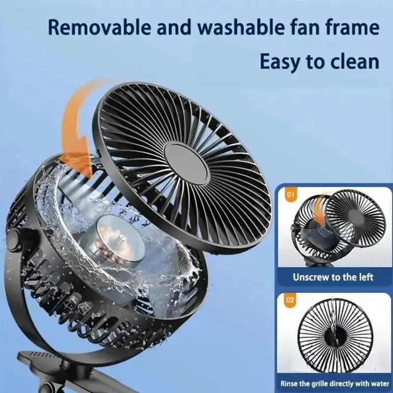 Clip-on Table Fan – Portable USB Rechargeable Desk Fan with 720° Rotation & 5 Speeds