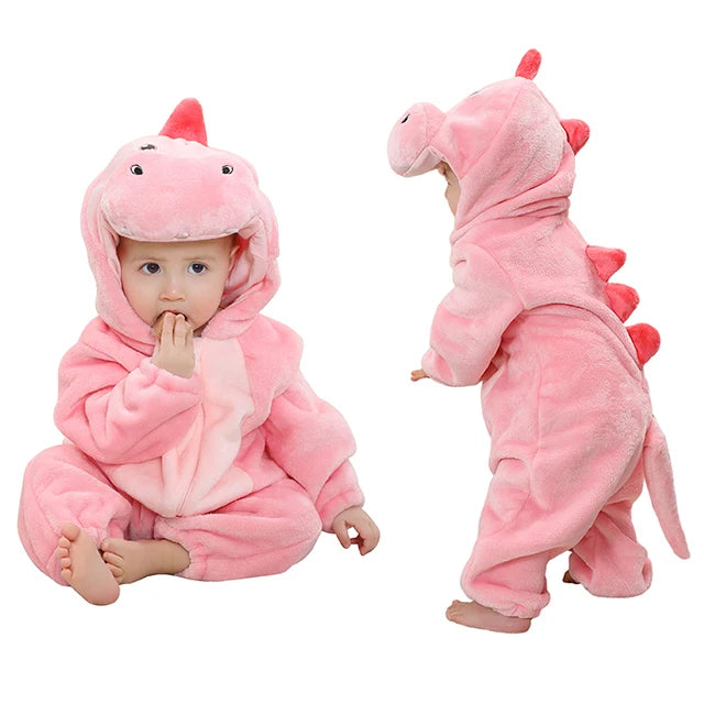 Cartoon Baby Romper – Flannel Hooded Jumpsuit Costume for Toddlers & Infants (Unisex)