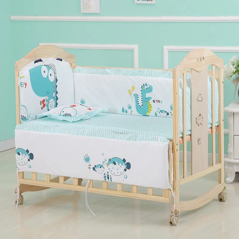 5pcs Cotton Baby Crib Bedding Set – Infant Bumpers & Safety Bed Fence Protector for Nursery Decor
