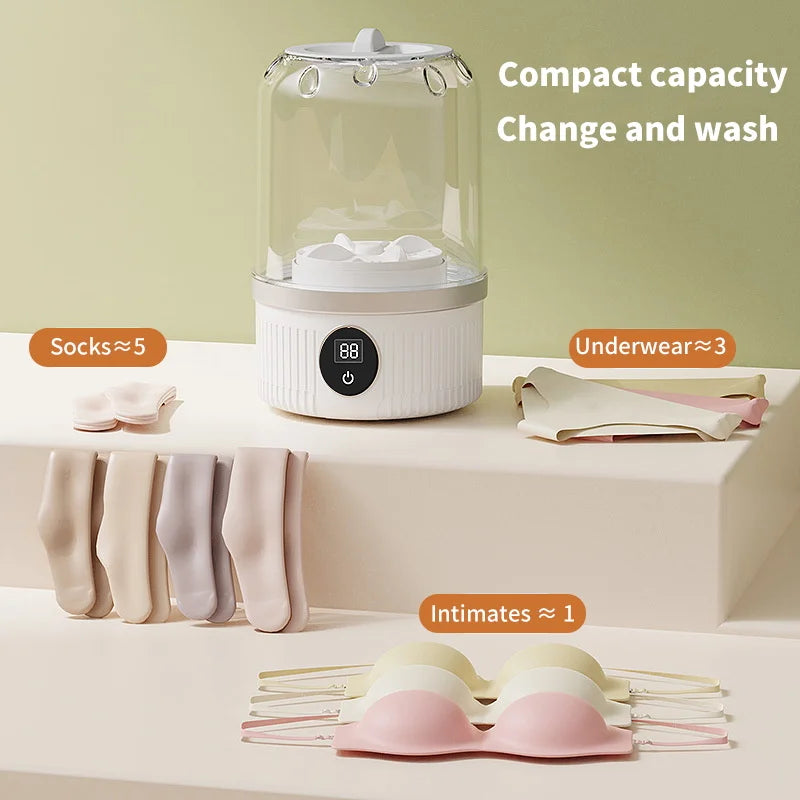 Wireless Mini Washing Machine – 1L Portable Underwear & Socks Cleaner with Dehydration Function