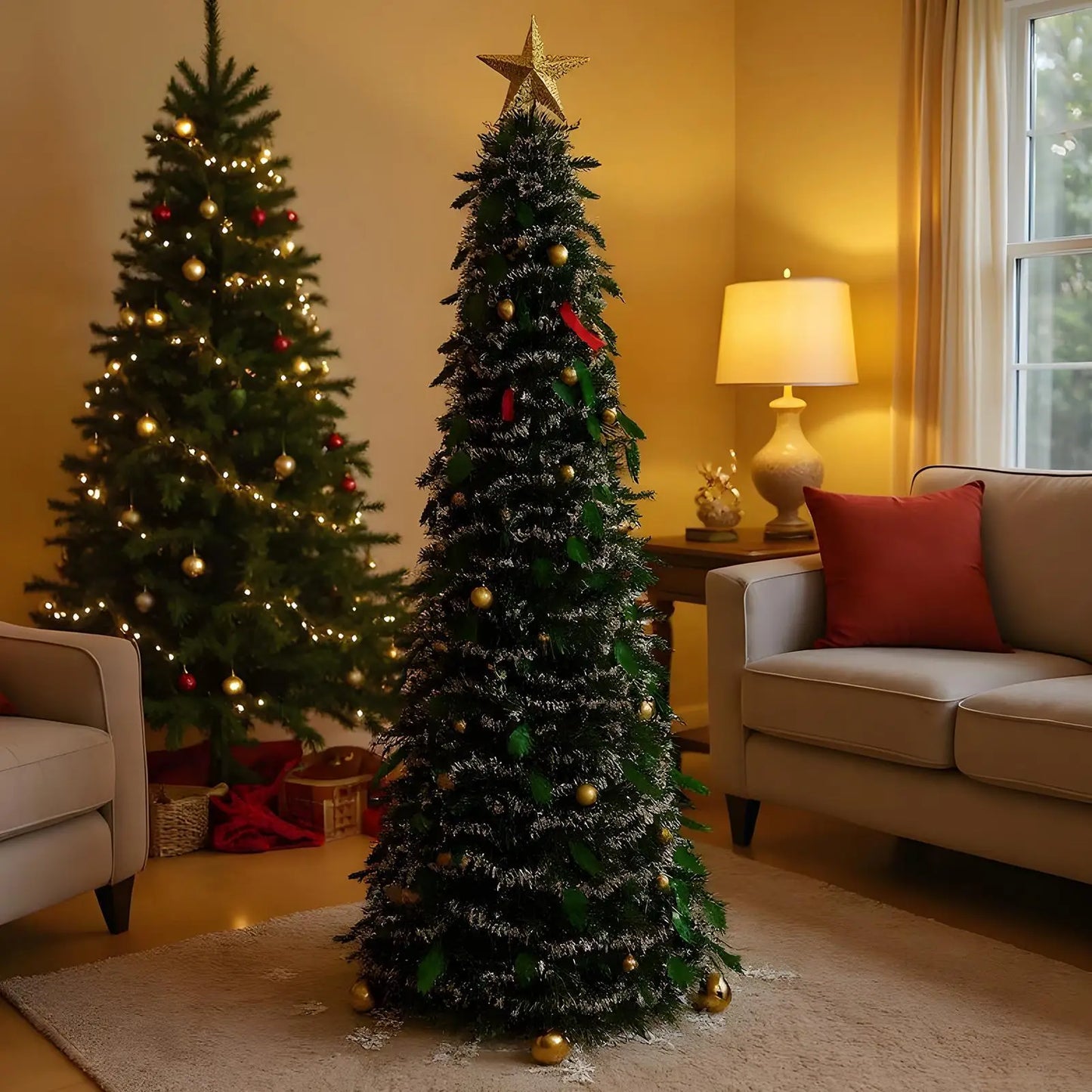 5ft Foldable Christmas Tree – Faux Festival Tree for Winter Holiday Season Indoor Home Decoration