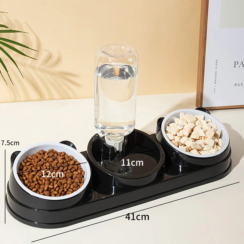 3-in-1 Cat Feeder – Raised Pet Bowl Set with Automatic Water Bottle for Cats & Small Dogs