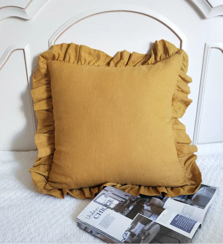 Soft Ruffled Pure Linen Cushion & Pillowcase Covers - 11 Colours