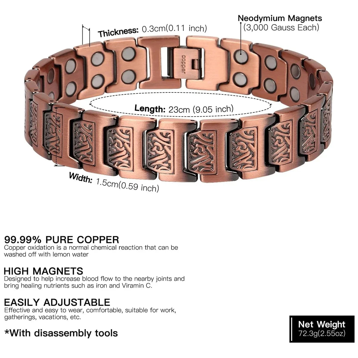 ARADOO Men’s Copper Magnetic Bracelet – Pure Copper Neodymium Link Therapy Jewelry Gift