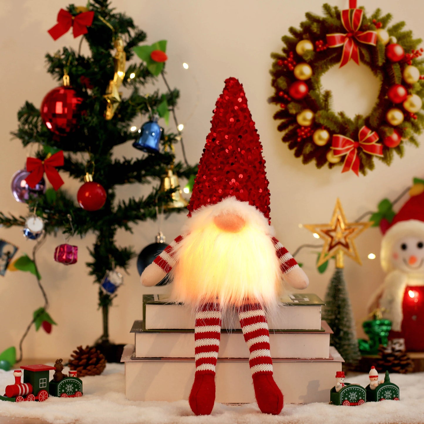 Glowing Christmas Gnome Doll – 30cm LED Faceless Plush Ornament for Tree & Home Holiday Decoration 2025