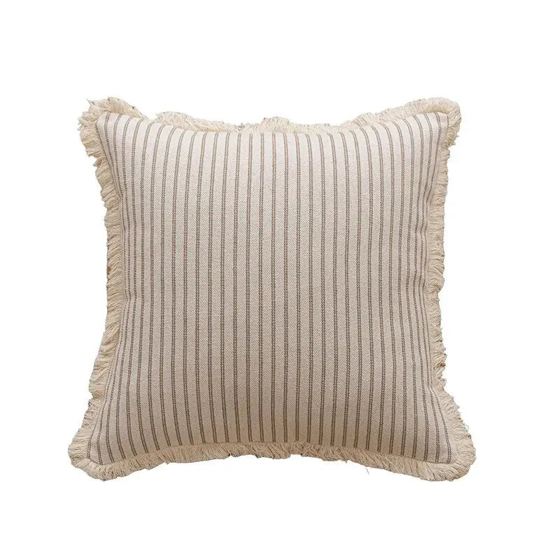 Decorative Nordic Striped Jacquard Cotton Cushion Covers With White Frill Detail - 4 Colours