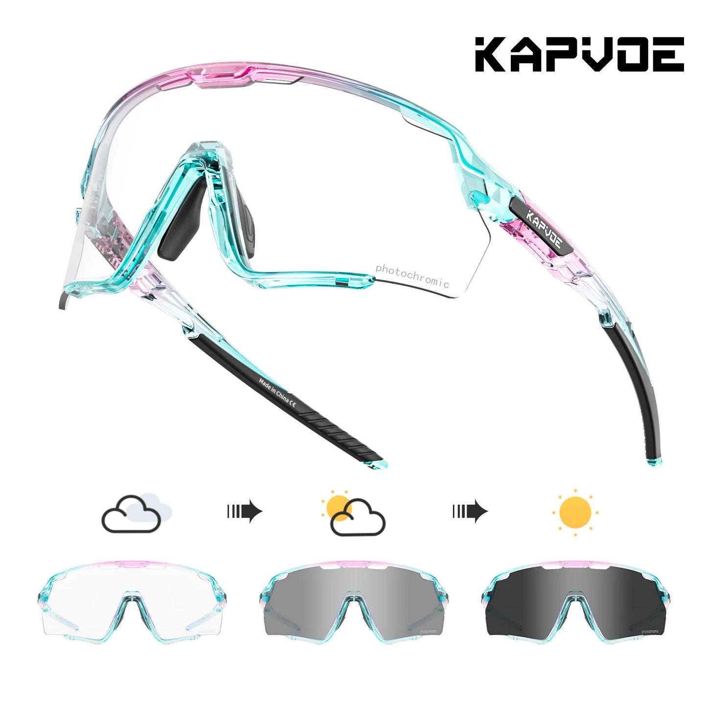 Kapvoe Photochromic Cycling Glasses – Silver Lens Sports Sunglasses for Men & Women