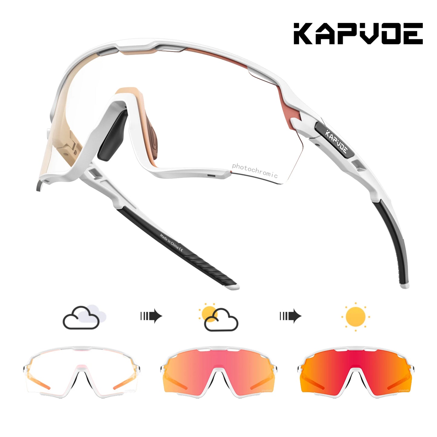 Kapvoe Photochromic Cycling Glasses – Silver Lens Sports Sunglasses for Men & Women