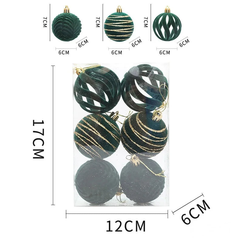 Velvet Christmas Tree Ornaments – 6/12pcs 6cm Flocked Ball Set, Shatterproof Holiday Decorations for Home & Party
