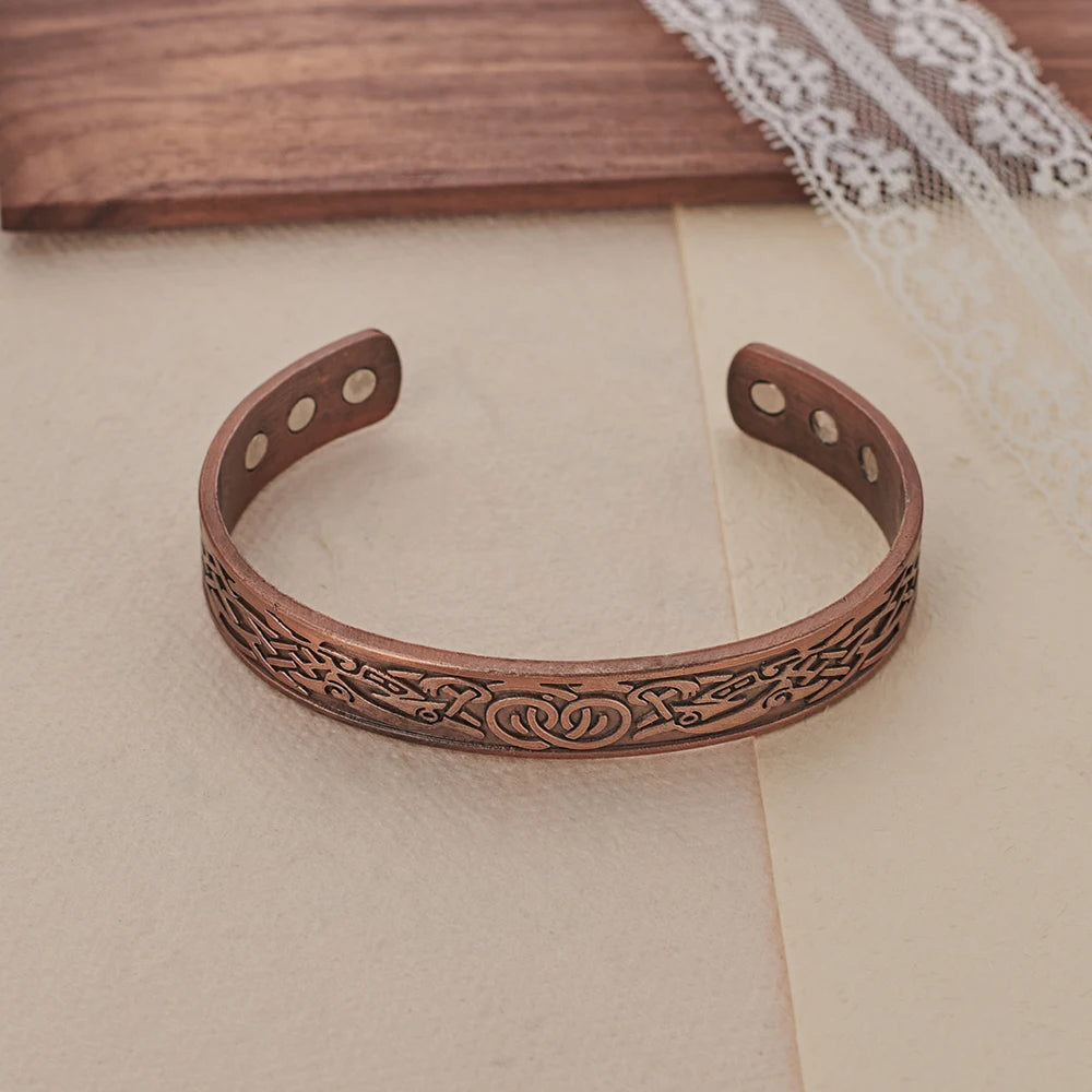 Vintage Copper Magnetic Bracelet Set – European Double Ring Pattern Energy Cuff Jewelry for Men & Women