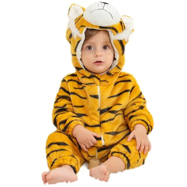 Cartoon Baby Romper – Flannel Hooded Jumpsuit Costume for Toddlers & Infants (Unisex)