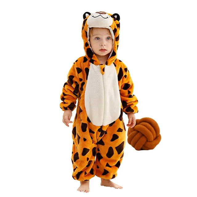 Cartoon Baby Romper – Flannel Hooded Jumpsuit Costume for Toddlers & Infants (Unisex)