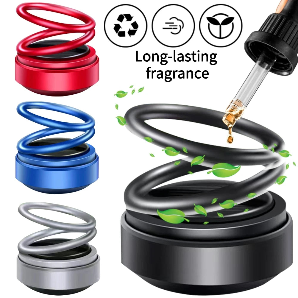 Solar Powered Car Fragrance Diffuser – Rotating Double Ring Aromatherapy Decoration