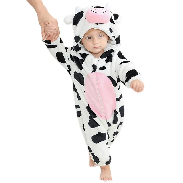 Cartoon Baby Romper – Flannel Hooded Jumpsuit Costume for Toddlers & Infants (Unisex)