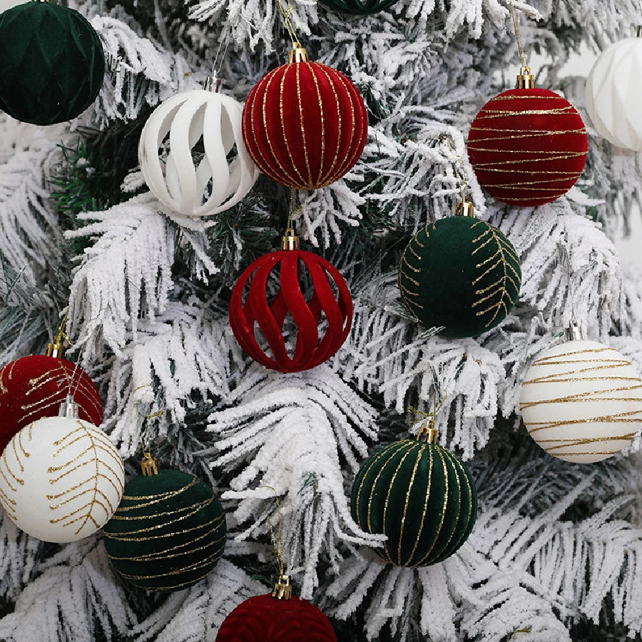 Velvet Christmas Tree Ornaments – 6/12pcs 6cm Flocked Ball Set, Shatterproof Holiday Decorations for Home & Party