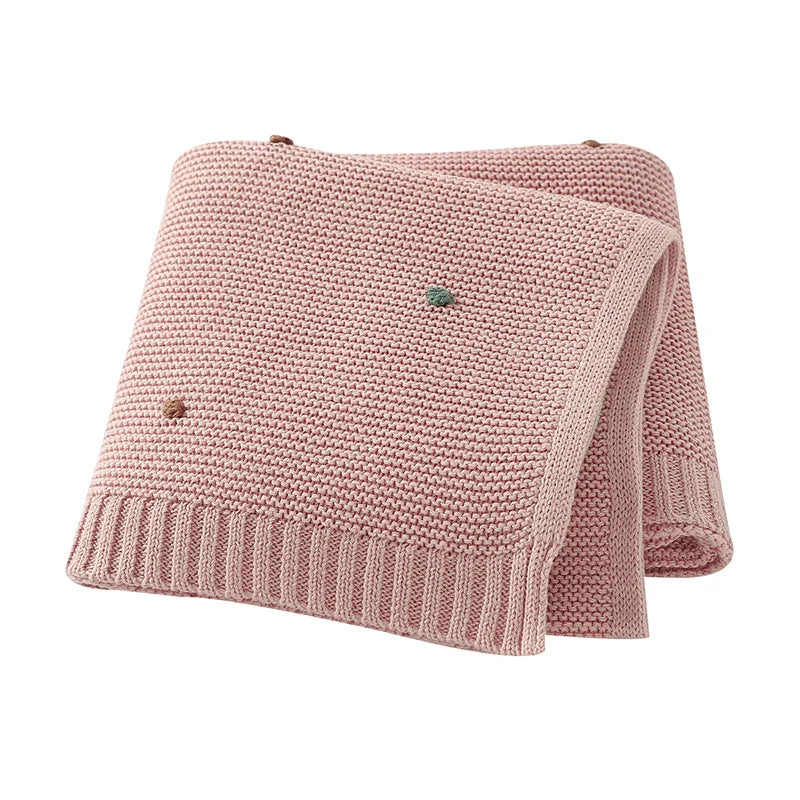 Knitted Cotton Swaddle Blanket for Baby with Colourful Knot Detail - Ivory, Beige, Pink & Bluish Grey