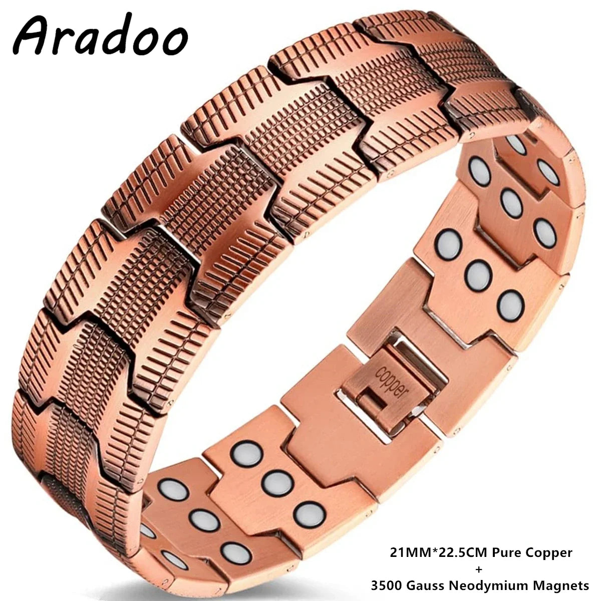 ARADOO 99.9% Pure Copper Magnetic Bracelet – Double-Row Strong Magnet Therapy Cuff for Pain Relief & Circulation