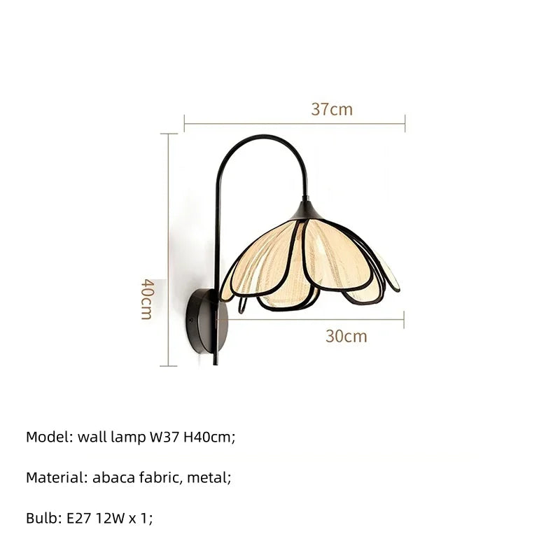 Black & Natural Wabi Sabi Petal Wicker Wall Light