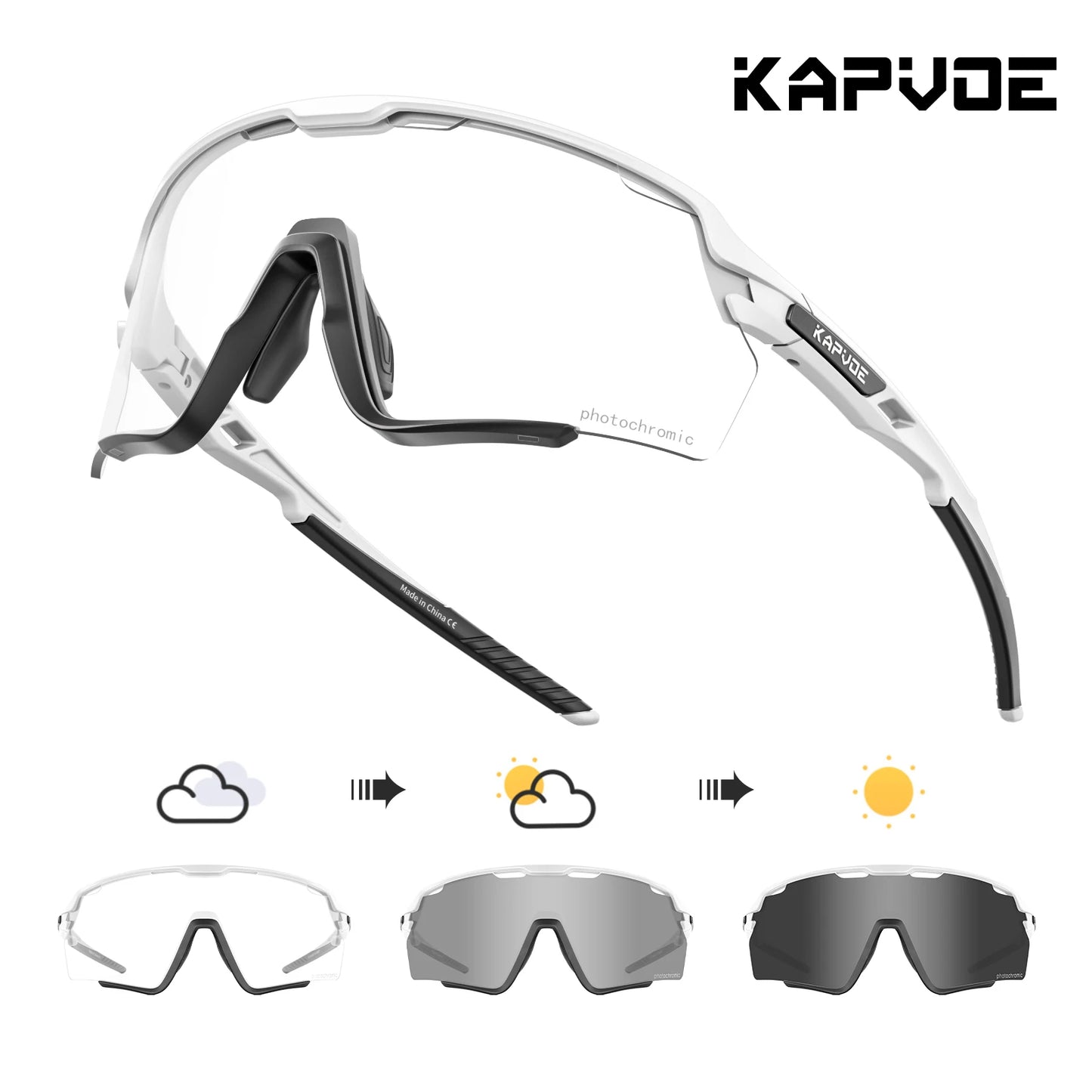 Kapvoe Photochromic Cycling Glasses – Silver Lens Sports Sunglasses for Men & Women